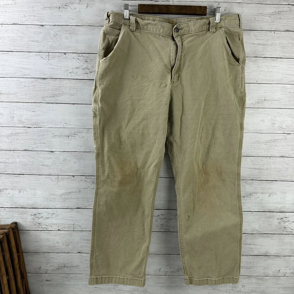 Carhartt Tan Relaxed Fit Pants Mens 40x30 rugged‎ canvas work utility (37x27)